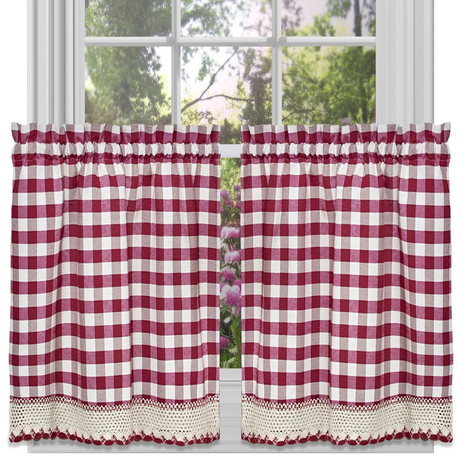 Foto 2 pulgar | Panel De Cortina Sweet Home Collection Buffalo Check De 36 Cm, Color Burdeos - Venta Internacional.