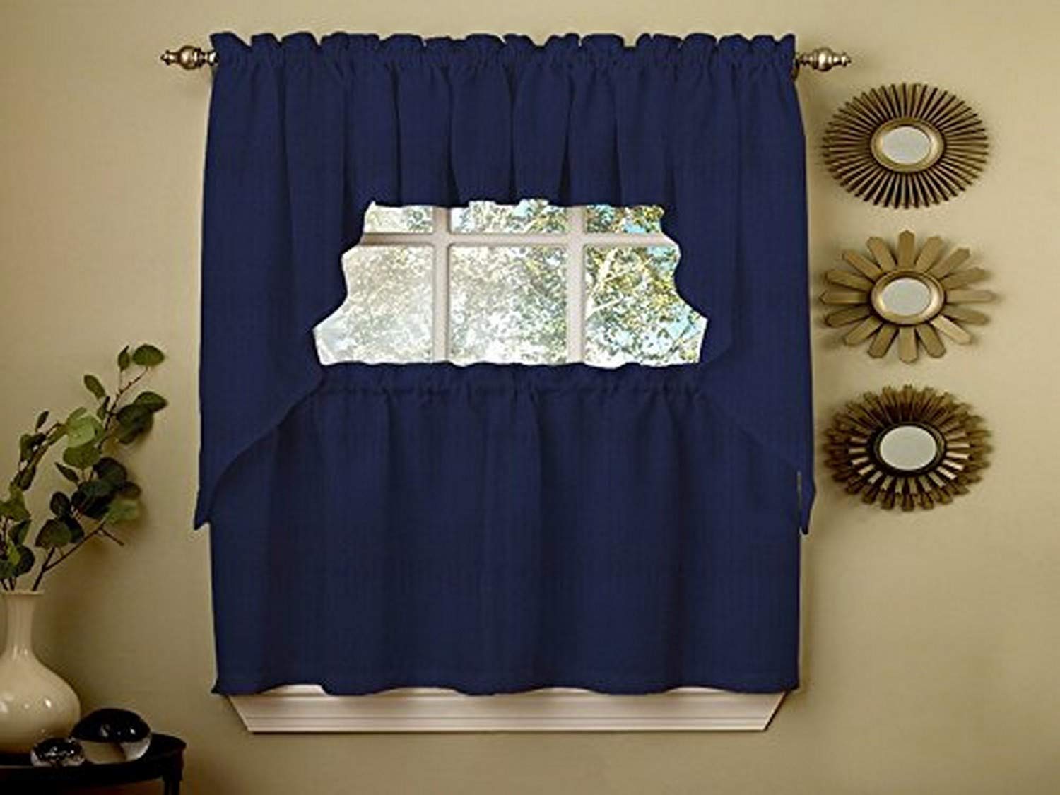 Foto 2 pulgar | Cortinas De Cocina De La Colección Sweet Home Con Cordón Acanalado Opaco, Azul Marino - Venta Internacional.