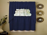 Cortinas De Cocina De La Colección Sweet Home Con Cordón Acanalado Opaco, Azul Marino - Venta Internacional.