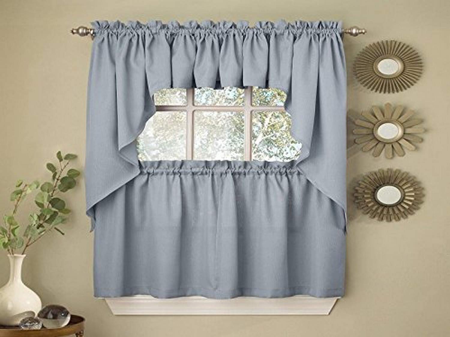 Foto 1 | Cortinas De Cocina De La Colección Sweet Home Con Cordón Acanalado Opaco, Color Azul - Venta Internacional.