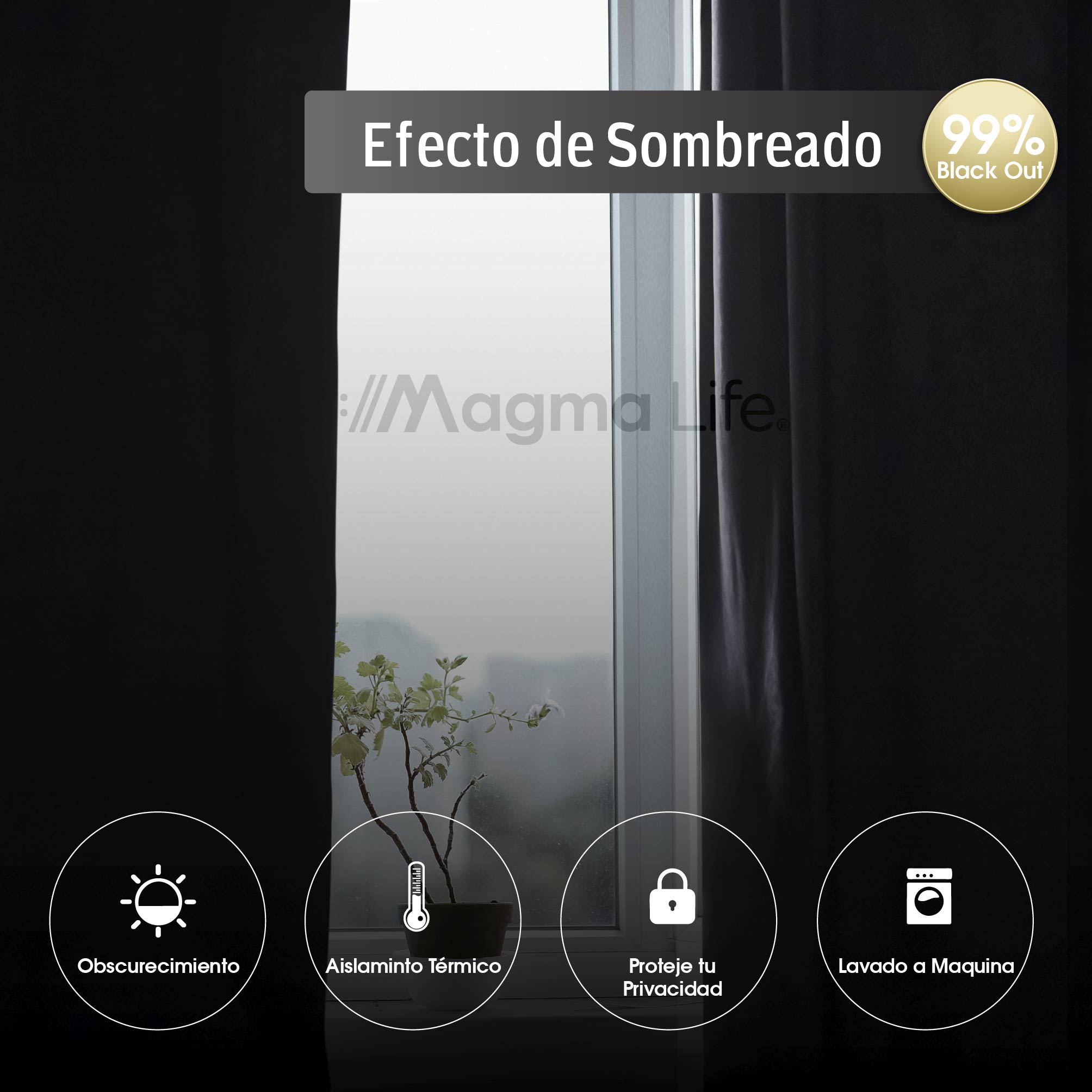Foto 5 pulgar | Magma Life Cortinas Blackout Con Aislamiento Térmico, Juego De 2 Piezas, Tela Suave 100% Poliéster 160x213 Cm Color Gr