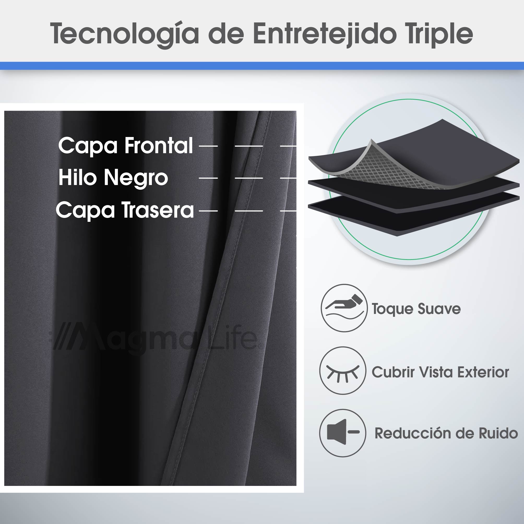 Foto 6 pulgar | Magma Life Cortinas Blackout Con Aislamiento Térmico, Juego De 2 Piezas, Tela Suave 100% Poliéster 160x213 Cm Color Gr