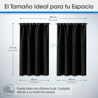 Foto 2 | Magma Life Cortinas Blackout Con Aislamiento Térmico, Juego De 2 Piezas, Tela Suave 100% Poliéster 160x213 Cm Color N