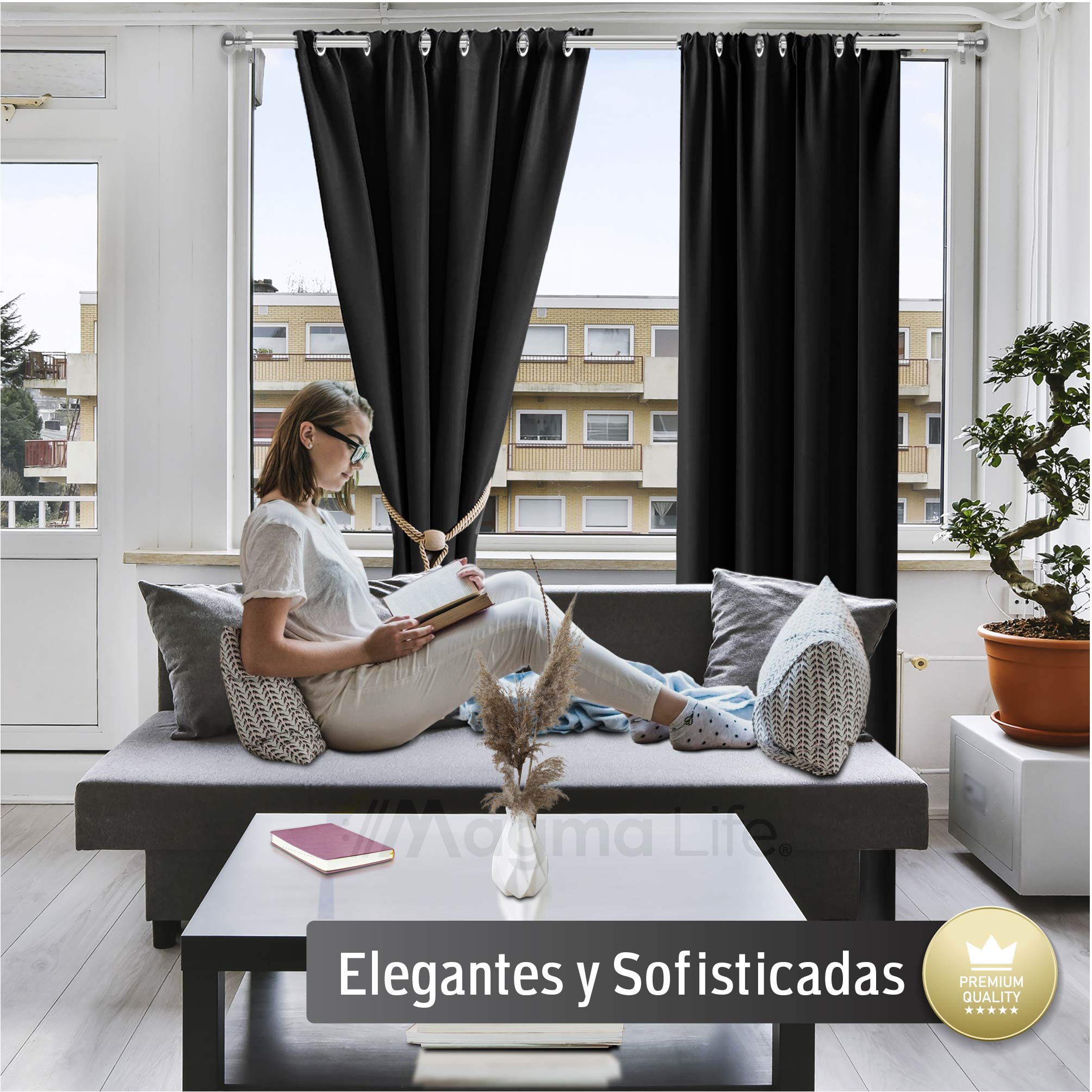 Foto 9 pulgar | Cortinas Blackout Magma Life con Aislamiento Térmico 2 Piezas 132 x 241 cm Negro