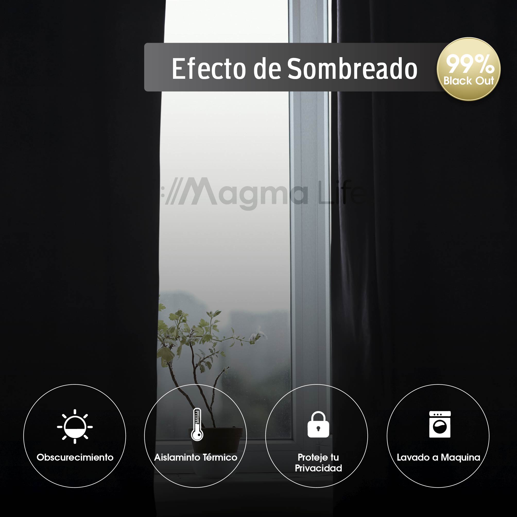 Foto 7 pulgar | Cortinas Blackout Magma Life con Aislamiento Térmico 2 Piezas Negro