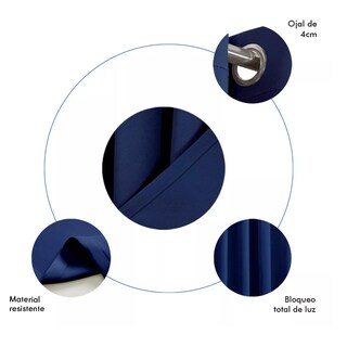 Foto 2 | Cortinas Belug Blackout Aislamiento Térmico 2 Paneles 215 X 135 Cm Azul Oscuro
