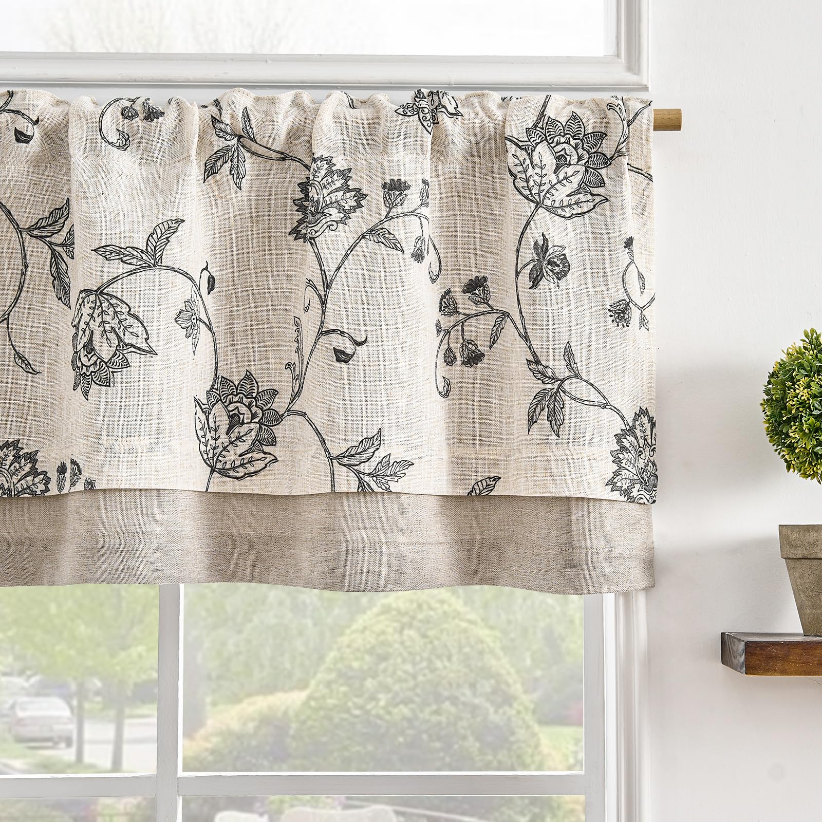 Cenefa Jinchan, Mezcla De Lino, Rústica, Negra Y Floral, Opaca, 45 X 130 Cm - Venta Internacional.