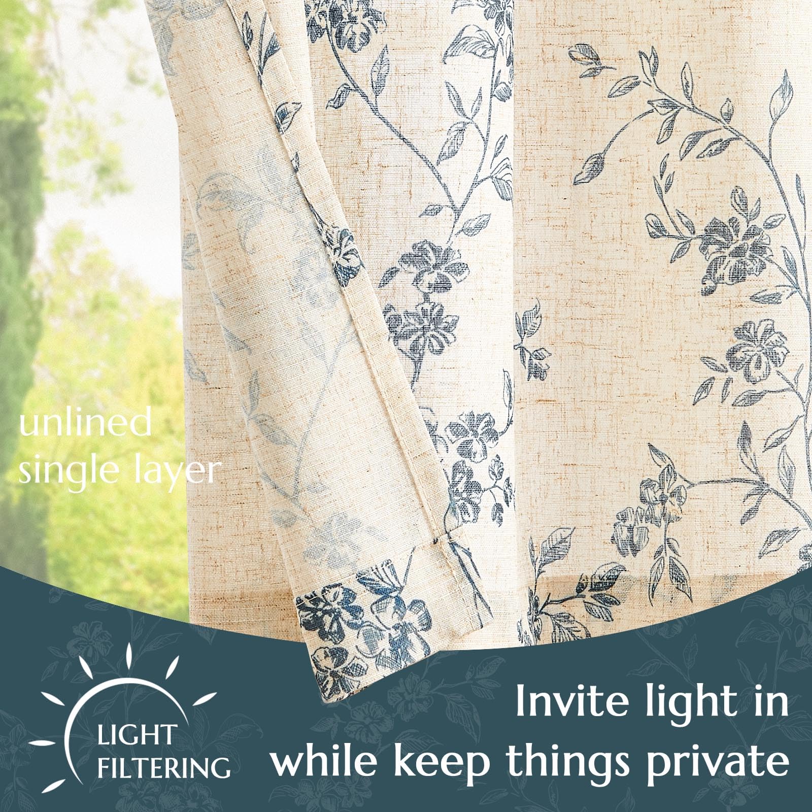 Foto 4 pulgar | Cortinas Jinchan Floral Kitchen, 36 Cm, Lino, Azul Sobre Beige - Venta Internacional.