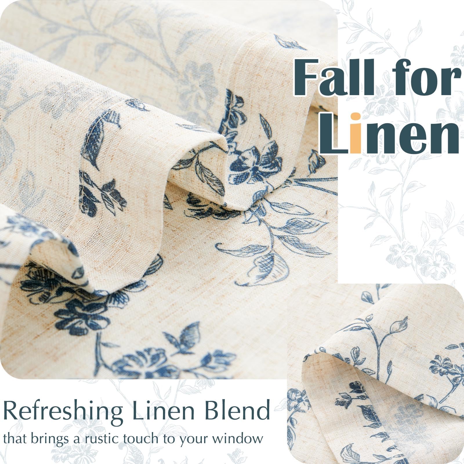 Foto 4 | Cortinas Jinchan Floral Kitchen, 36 Cm, Lino, Azul Sobre Beige - Venta Internacional.