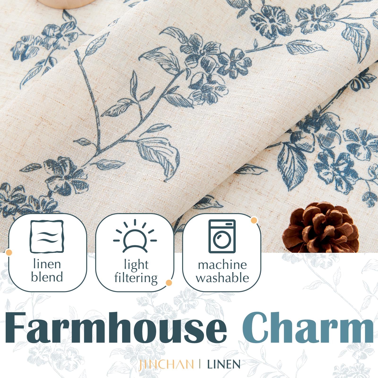 Foto 5 | Cortinas Jinchan Floral Kitchen, 36 Cm, Lino, Azul Sobre Beige - Venta Internacional.
