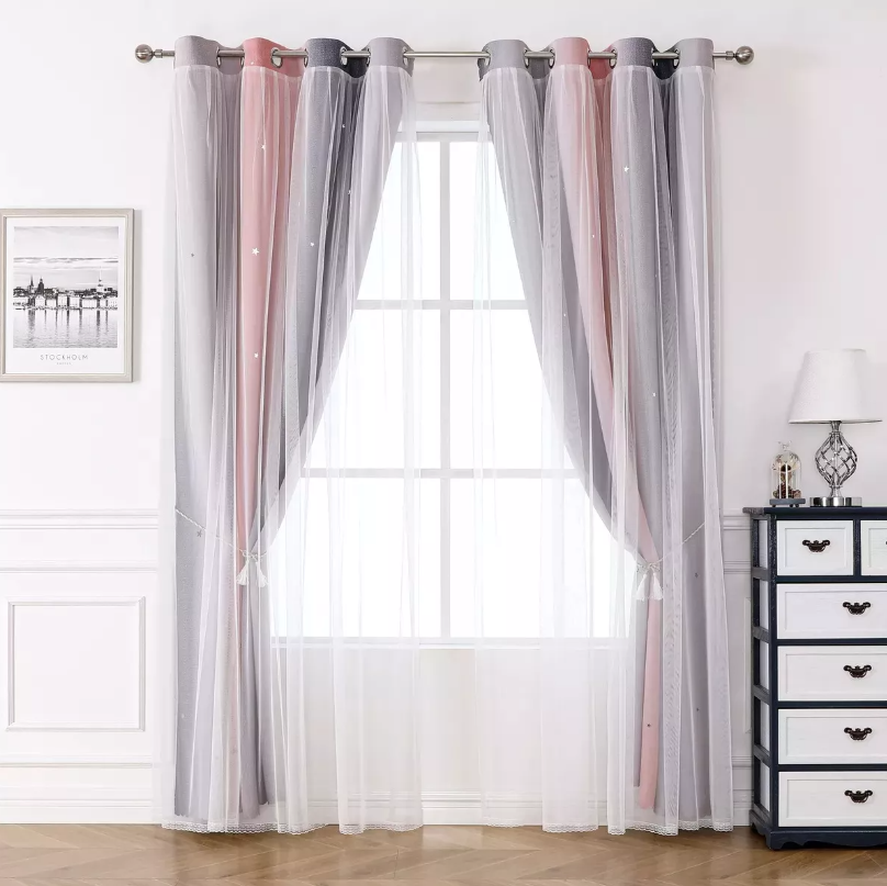 Foto 2 pulgar | Cortinas Black Out Xtellar Princess Gris Degradado con Estrellas y Tul Transparente