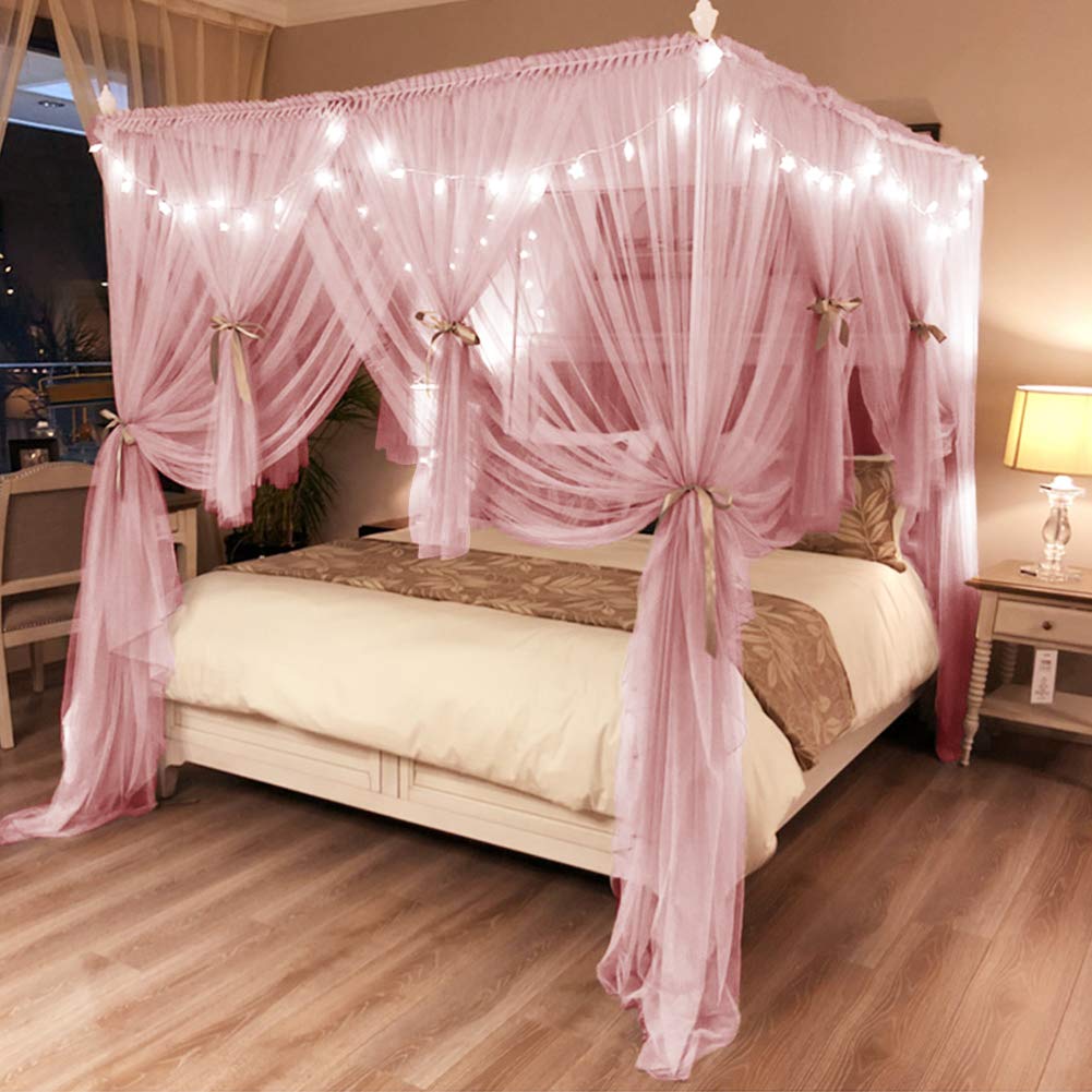 Foto 3 pulgar | Cortina De Cama Con Dosel Joyreap, 4 Esquinas, Rosa, Para Cama King Size - Venta Internacional.