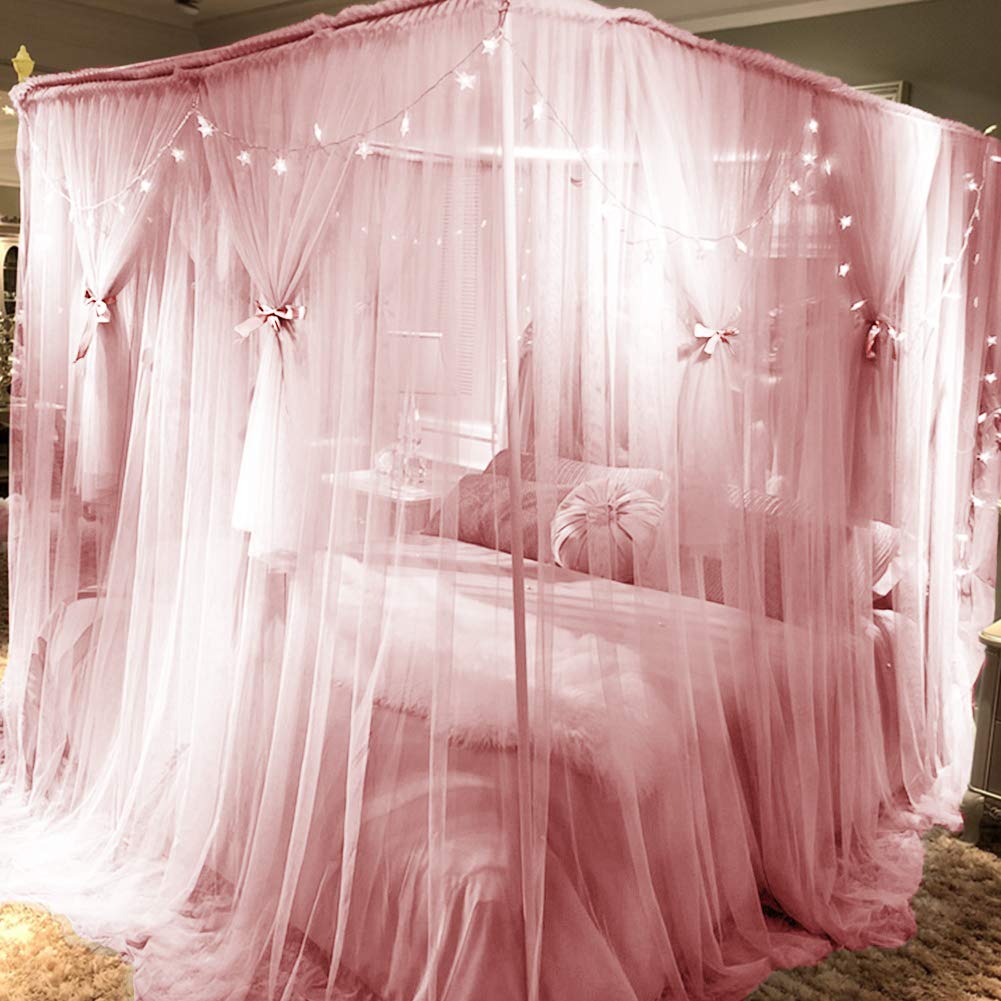 Foto 4 pulgar | Cortina De Cama Con Dosel Joyreap, 4 Esquinas, Rosa, Para Cama King Size - Venta Internacional.