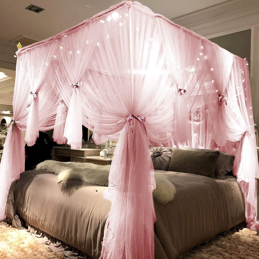 Foto 5 pulgar | Cortina De Cama Con Dosel Joyreap, 4 Esquinas, Rosa, Para Cama King Size - Venta Internacional.