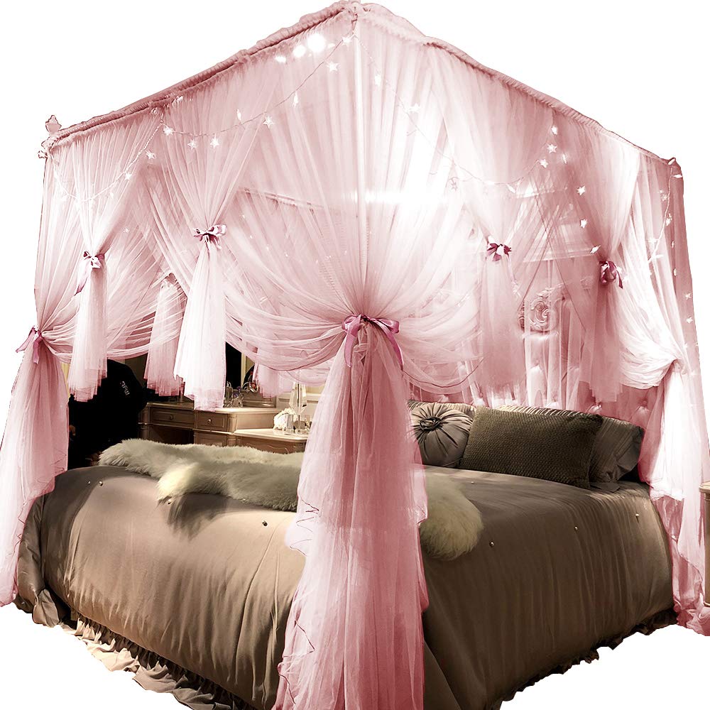 Foto 6 pulgar | Cortina De Cama Con Dosel Joyreap, 4 Esquinas, Rosa, Para Cama King Size - Venta Internacional.