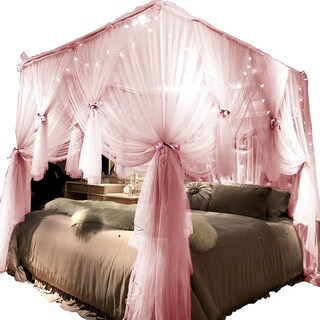 Foto 5 | Cortina De Cama Con Dosel Joyreap, 4 Esquinas, Rosa, Para Cama King Size - Venta Internacional.