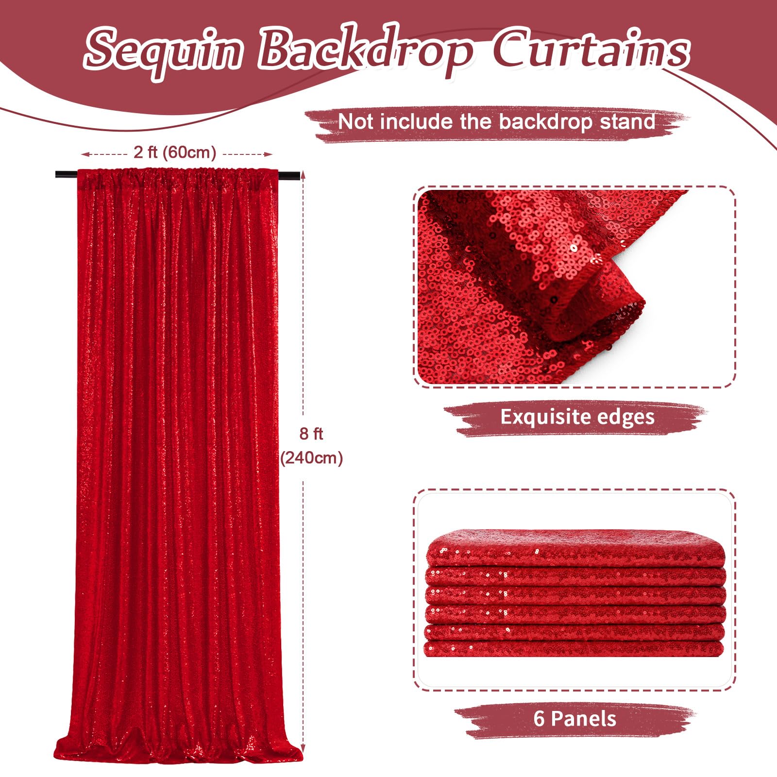 Foto 3 pulgar | Cortinas Con Fondo De Lentejuelas Soardream, Color Rojo, 60 X 240 Cm, 6 Unidades - Venta Internacional.