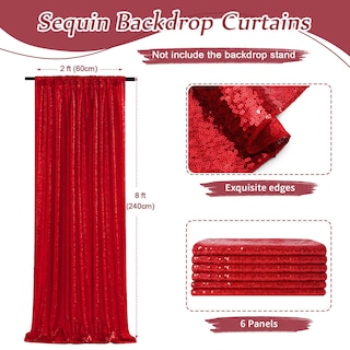 Foto 2 | Cortinas Con Fondo De Lentejuelas Soardream, Color Rojo, 60 X 240 Cm, 6 Unidades - Venta Internacional.