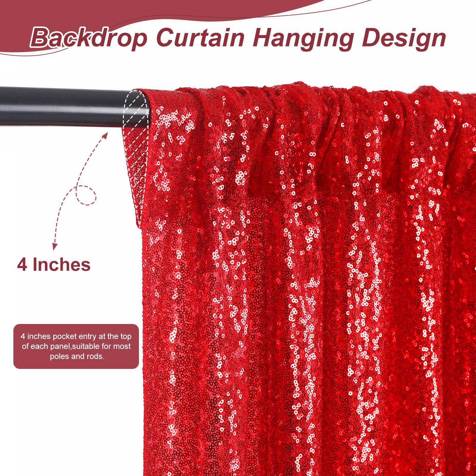 Foto 5 pulgar | Cortinas Con Fondo De Lentejuelas Soardream, Color Rojo, 60 X 240 Cm, 6 Unidades - Venta Internacional.