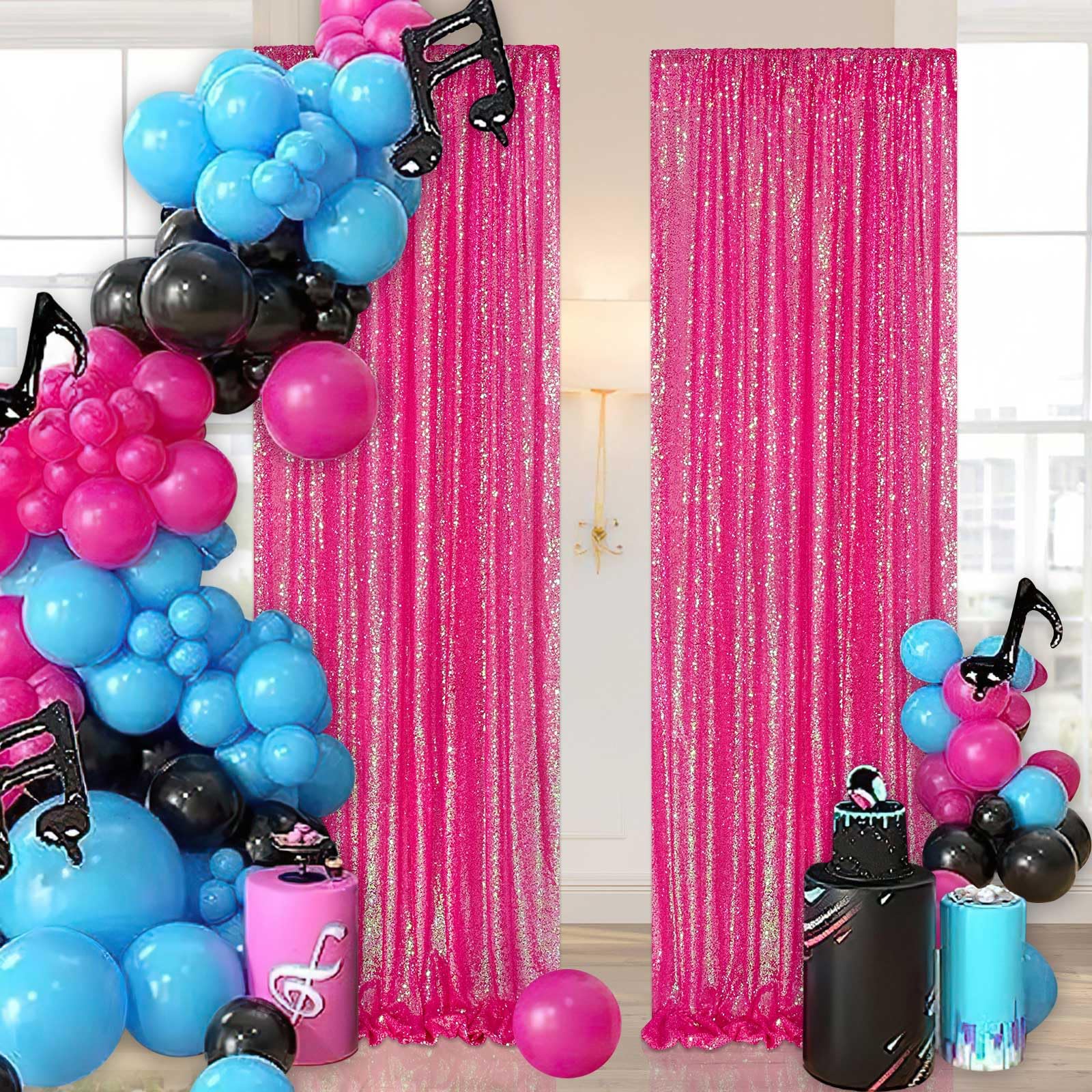 Foto 3 pulgar | Cortinas Con Fondo De Lentejuelas Queendream Iridiscentes, Rosa Intenso, X2 - Venta Internacional.