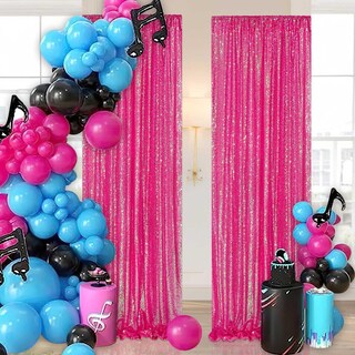 Foto 2 | Cortinas Con Fondo De Lentejuelas Queendream Iridiscentes, Rosa Intenso, X2 - Venta Internacional.