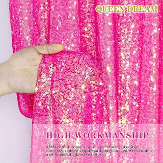 Foto 3 | Cortinas Con Fondo De Lentejuelas Queendream Iridiscentes, Rosa Intenso, X2 - Venta Internacional.