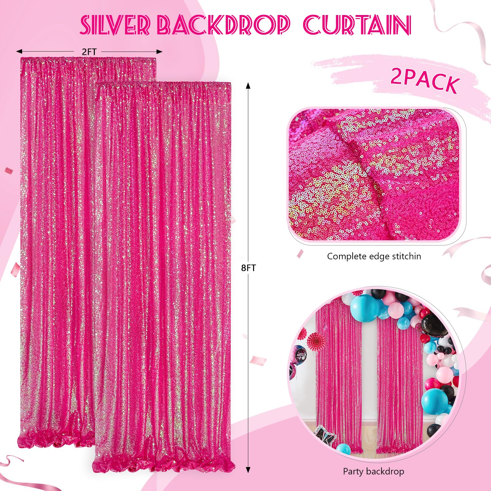 Foto 6 pulgar | Cortinas Con Fondo De Lentejuelas Queendream Iridiscentes, Rosa Intenso, X2 - Venta Internacional.