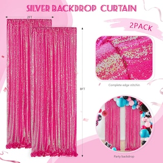 Foto 5 | Cortinas Con Fondo De Lentejuelas Queendream Iridiscentes, Rosa Intenso, X2 - Venta Internacional.