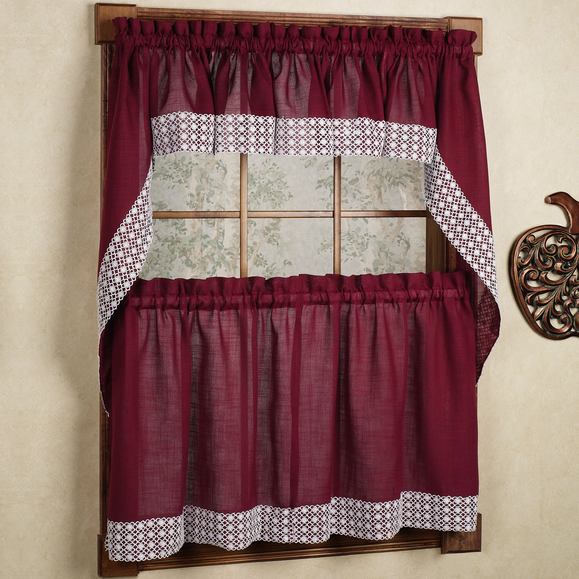 Foto 1 | Set De Cortinas De Cocina Sweet Home Collection Salem Burgundy - Venta Internacional.