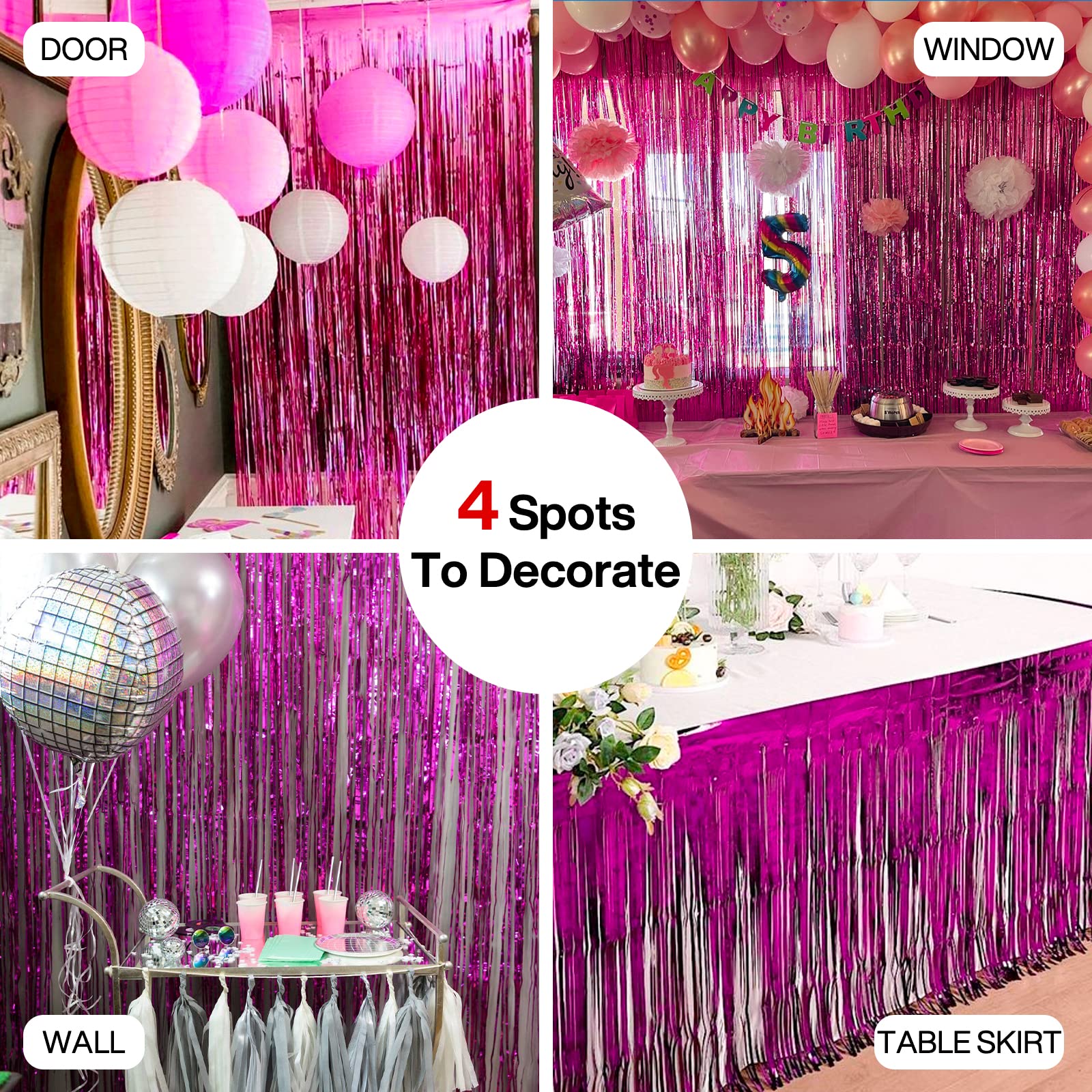 Foto 5 | Cortina Con Flecos Partywoo, 2 Unidades, 200 X 100 Cm, Color Rosa Intenso - Venta Internacional.