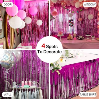 Foto 5 | Cortina Con Flecos Partywoo, 2 Unidades, 200 X 100 Cm, Color Rosa Intenso - Venta Internacional.