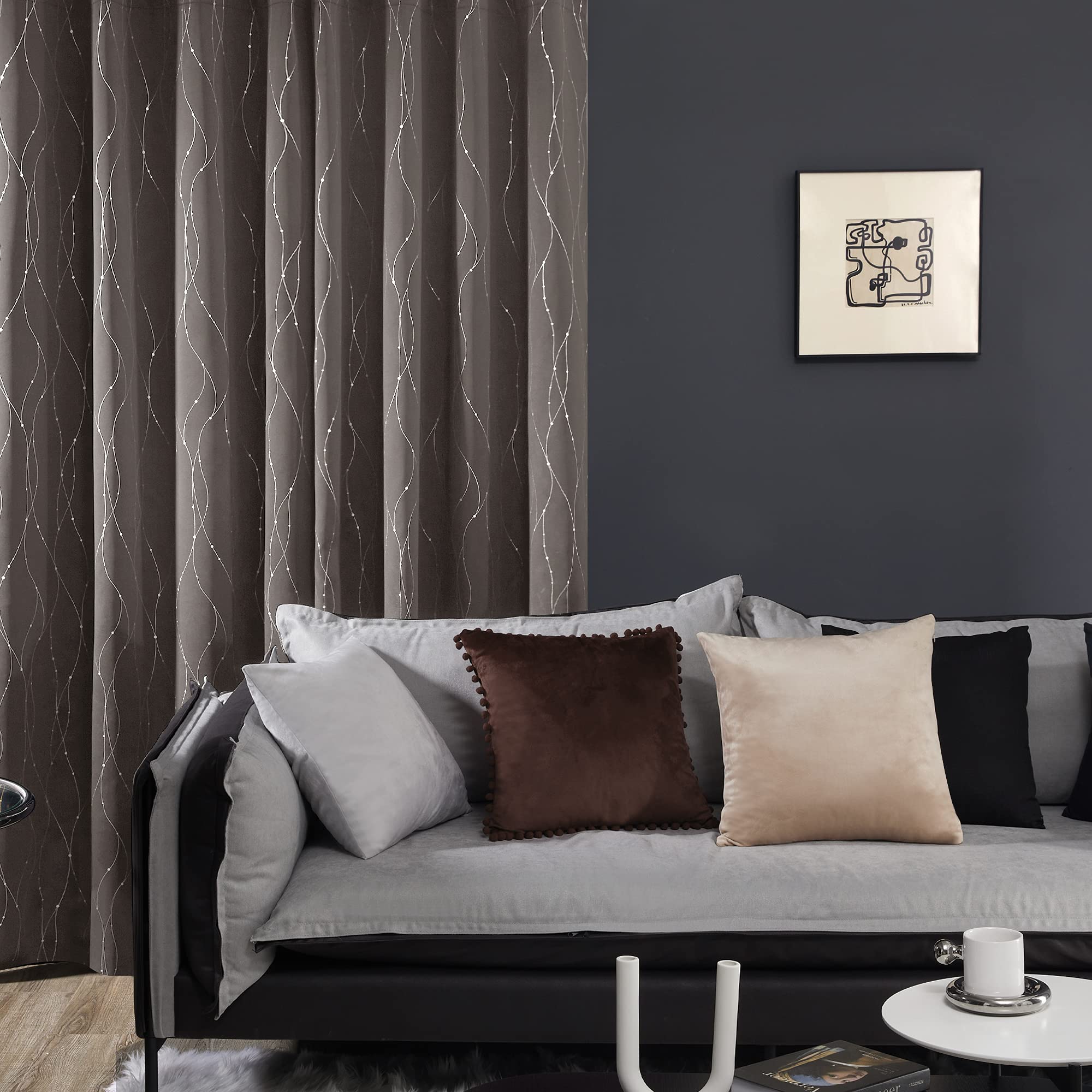 Foto 4 pulgar | Cortinas Deconovo, Opacas, Con Ojales, Estampado Plateado, Color Topo, 132 X 114 Cm - Venta Internacional.