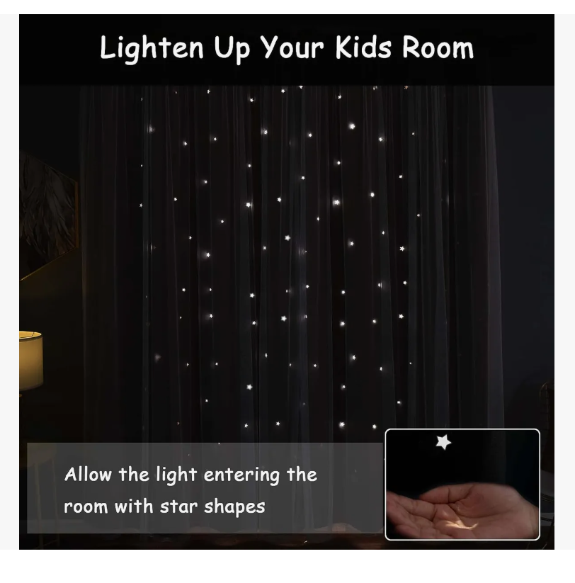 Foto 4 pulgar | Cortina Estrellas Blackout Opaca 132 X 214 Cm Cuarto Sala 1