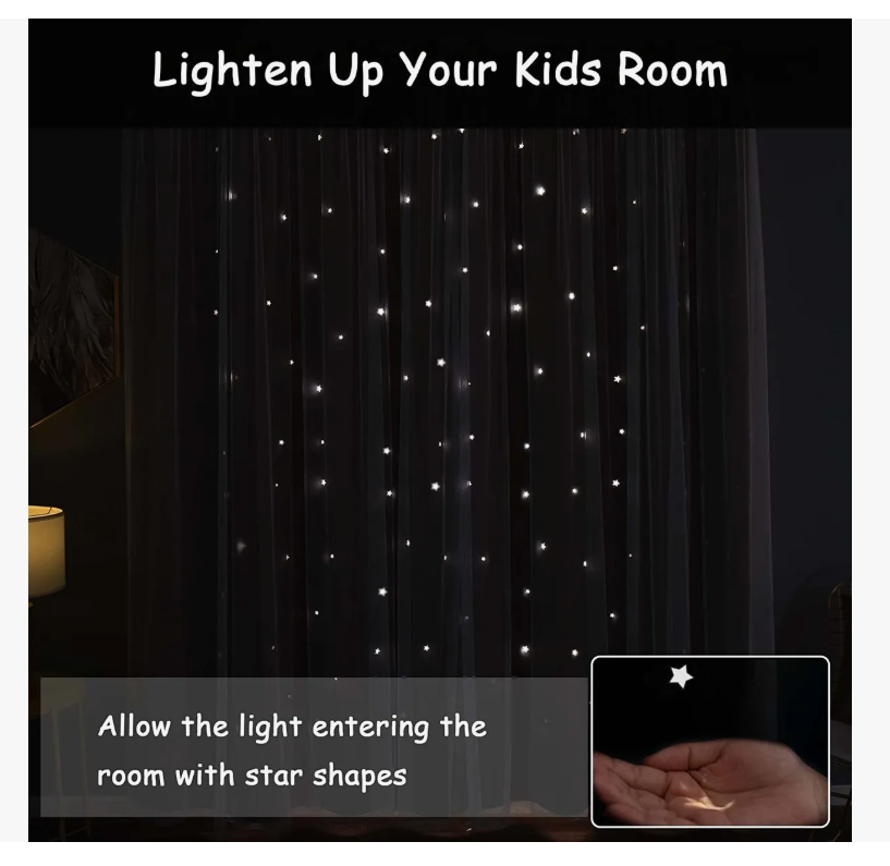 Foto 2 | Cortina Blackout De 2 Panel Con Estrellas De 132x213cm