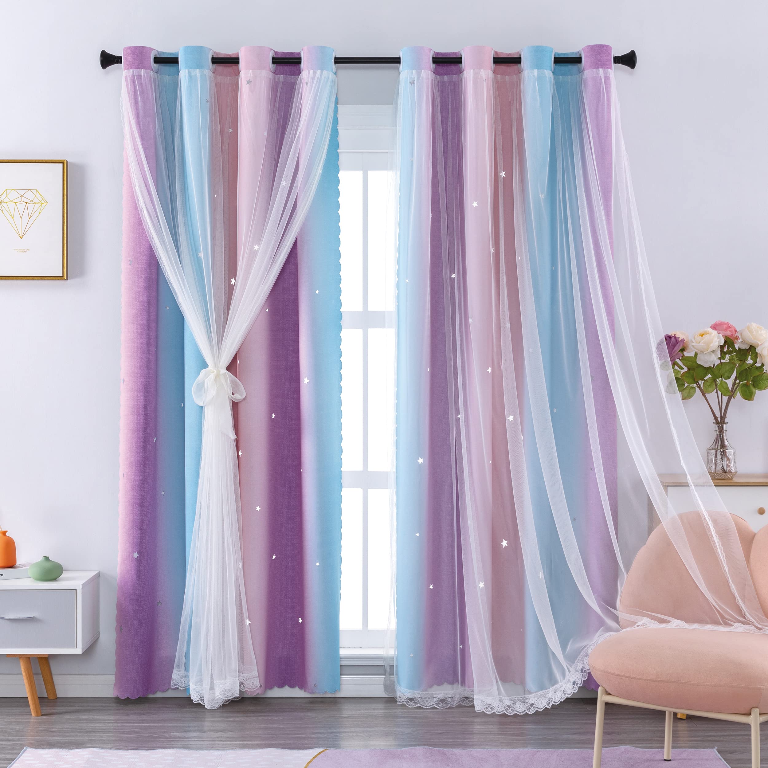 Foto 2 pulgar | Cortinas Xidi Con Diseño De Princesa Unicornio Para Dormitorio De Niñas - Venta Internacional.
