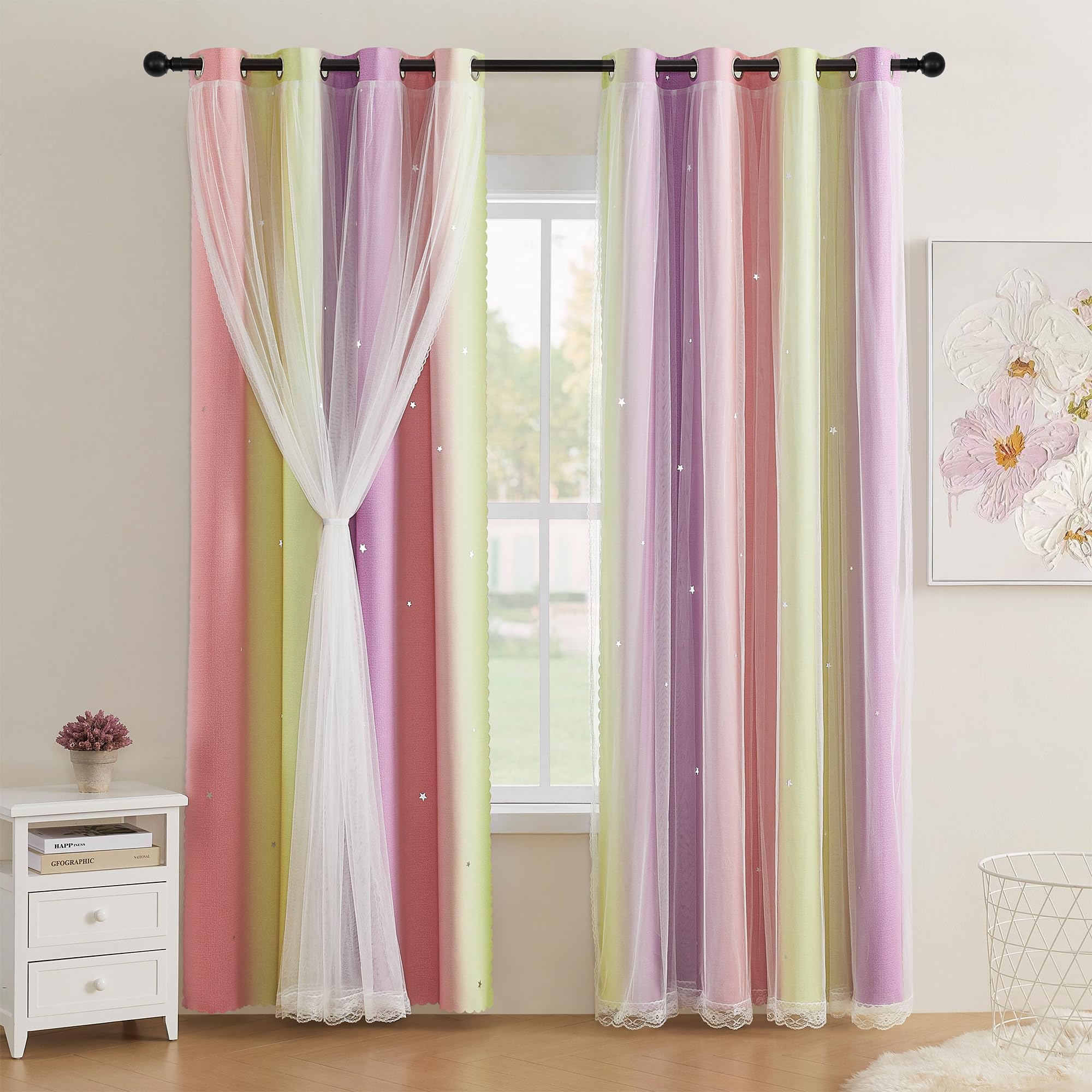 Foto 2 pulgar | Cortinas Xidi Pink Blackout Con Arcoíris Y Unicornio, 86 X 160 Cm, 1 Unidad - Venta Internacional.