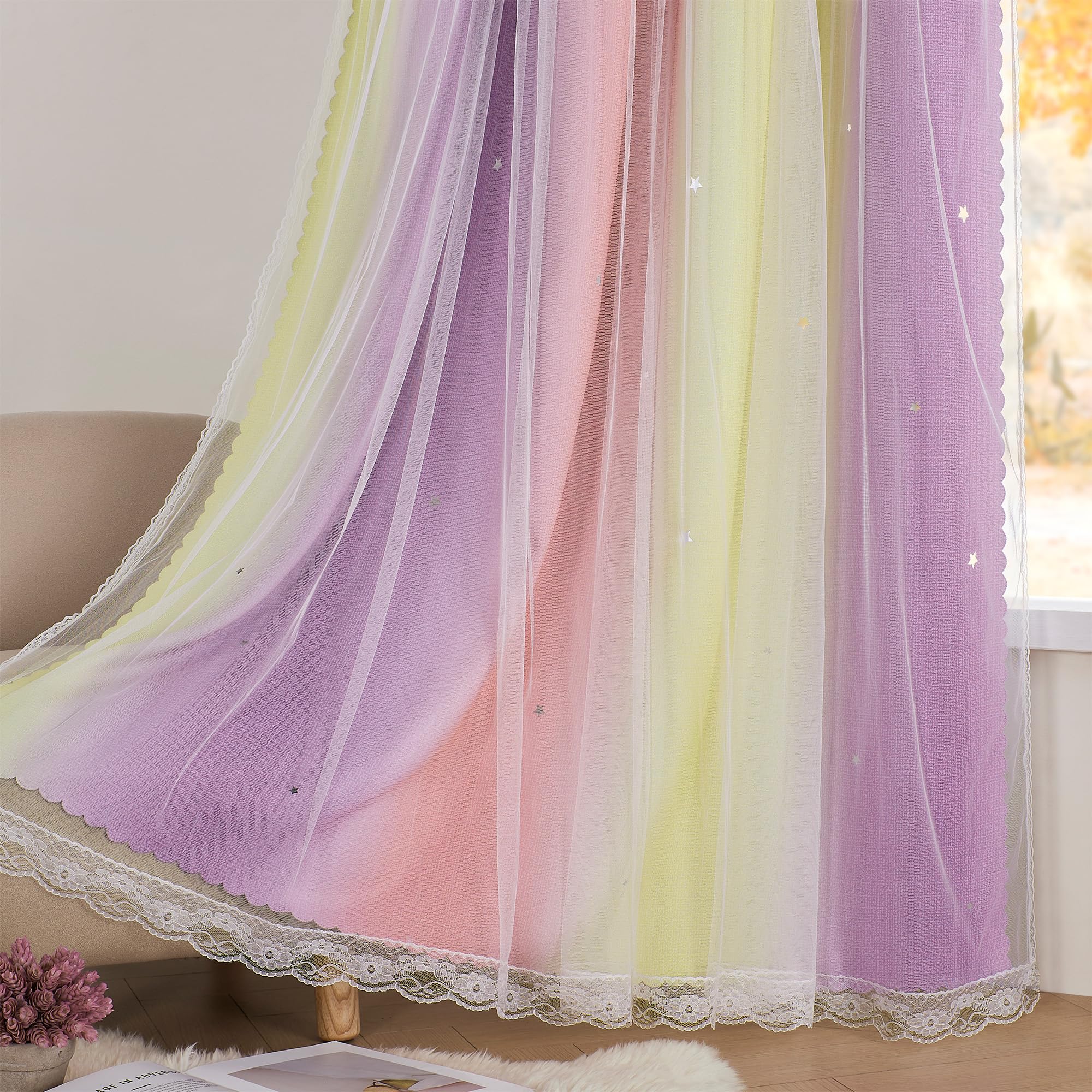 Foto 5 pulgar | Cortinas Xidi Pink Blackout Con Arcoíris Y Unicornio, 86 X 160 Cm, 1 Unidad - Venta Internacional.