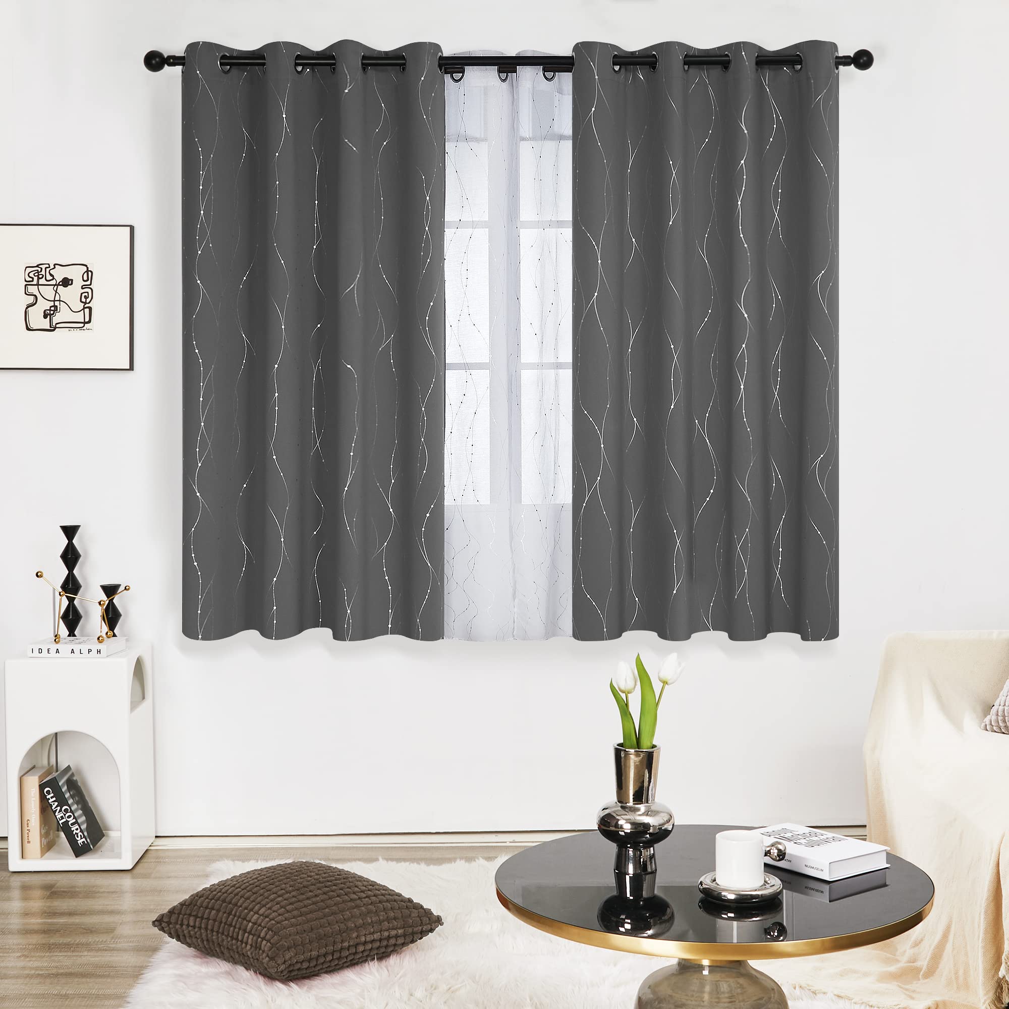 Foto 3 pulgar | Cortinas Deconovo Opacas Con Ojales Estampados En Plata - Venta Internacional.