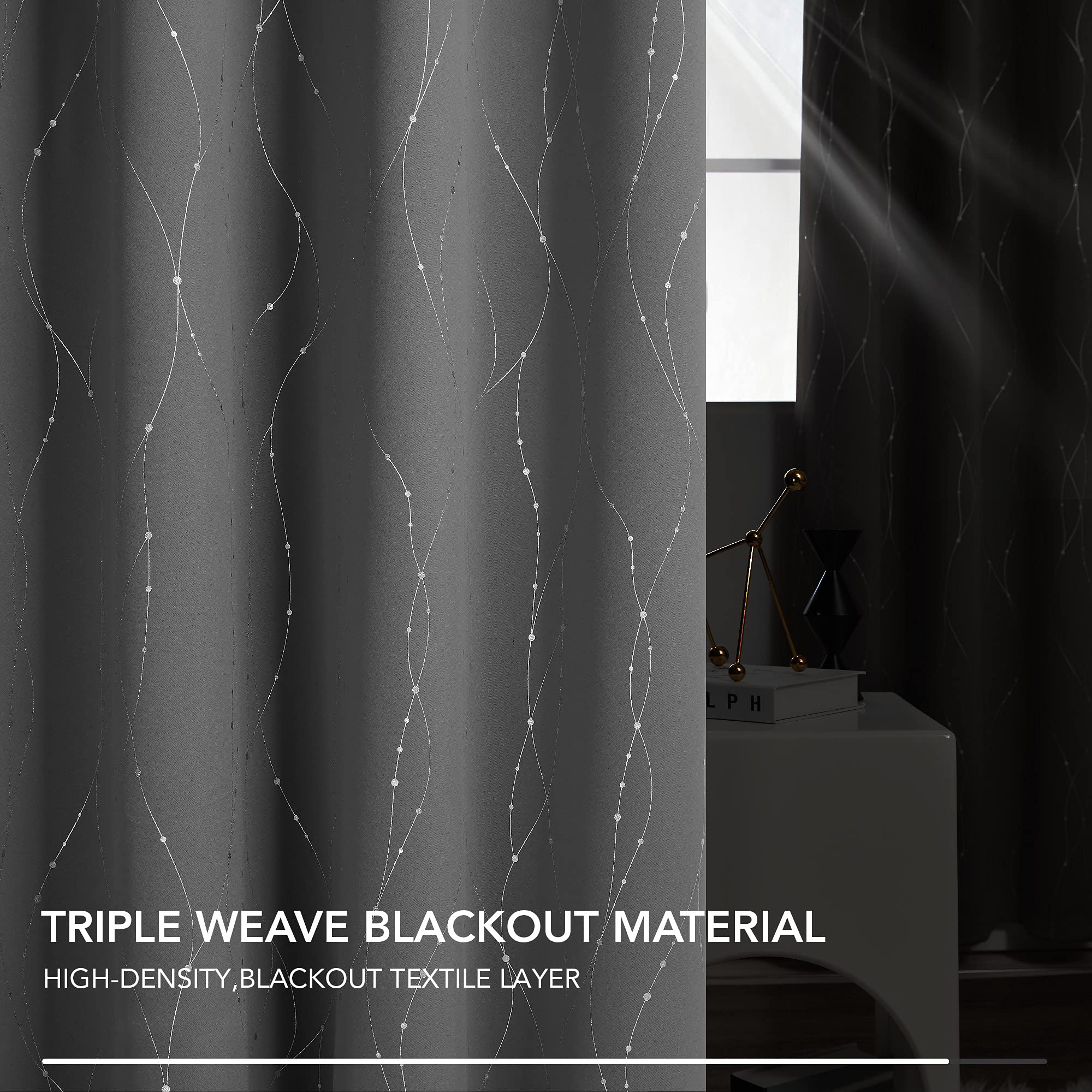 Foto 6 | Cortinas Deconovo Opacas Con Ojales Estampados En Plata - Venta Internacional.