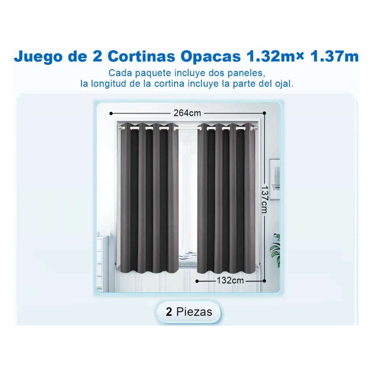Foto 3 pulgar | Cortinas Para Ventana 264x137cm Eo Safe Imports Esi-20450 Gris