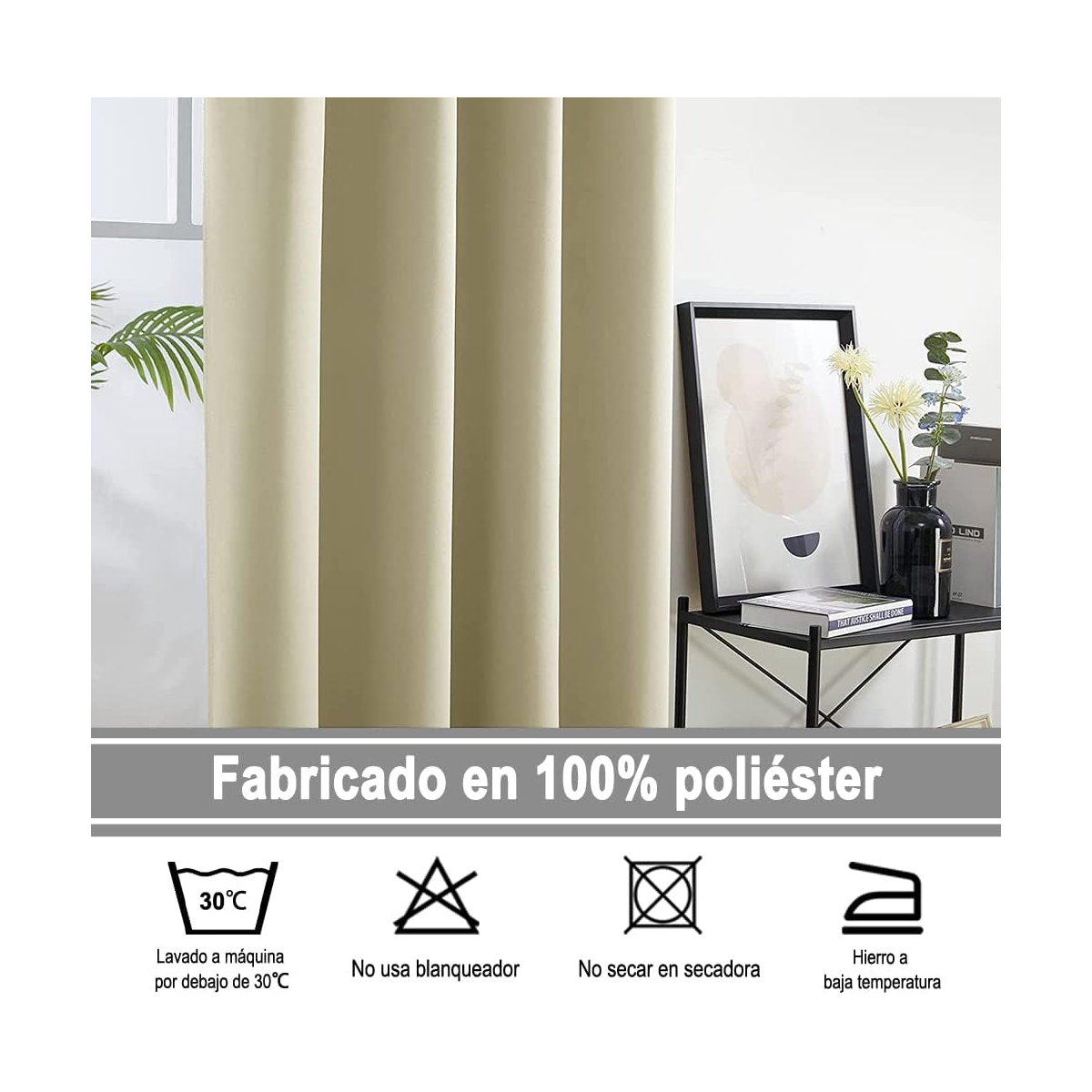 Foto 3 pulgar | Set 2 Cortinas 140x220cm Eo Safe Imports Esi-20444 Beige
