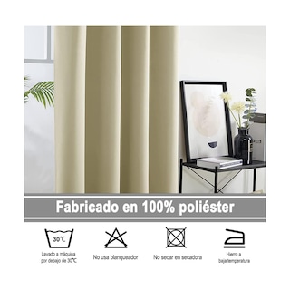 Foto 2 | Set 2 Cortinas 140x220cm Eo Safe Imports Esi-20444 Beige