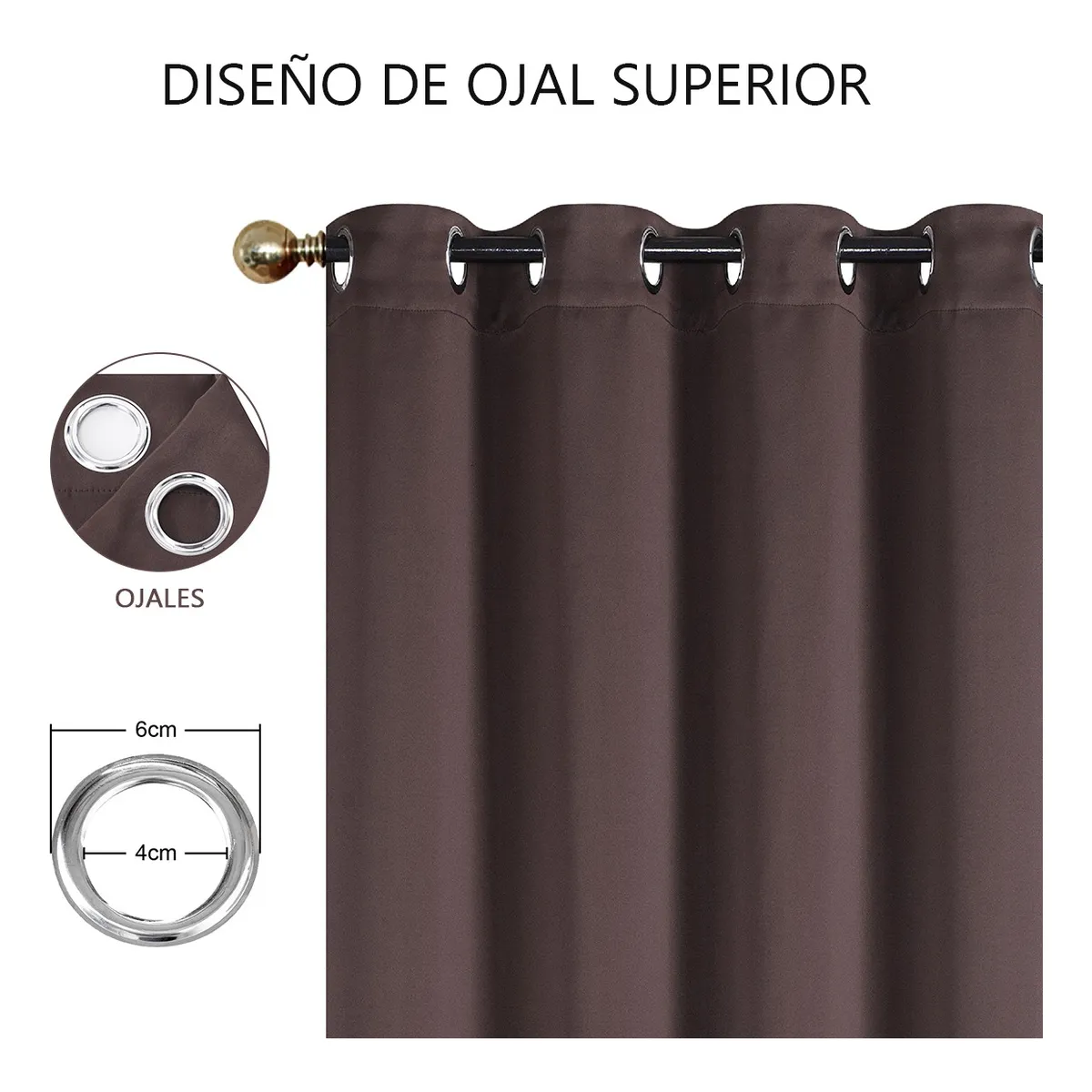 Foto 3 pulgar | Set 2 Cortinas 140x220cm Eo Safe Imports Esi-20445 Marron