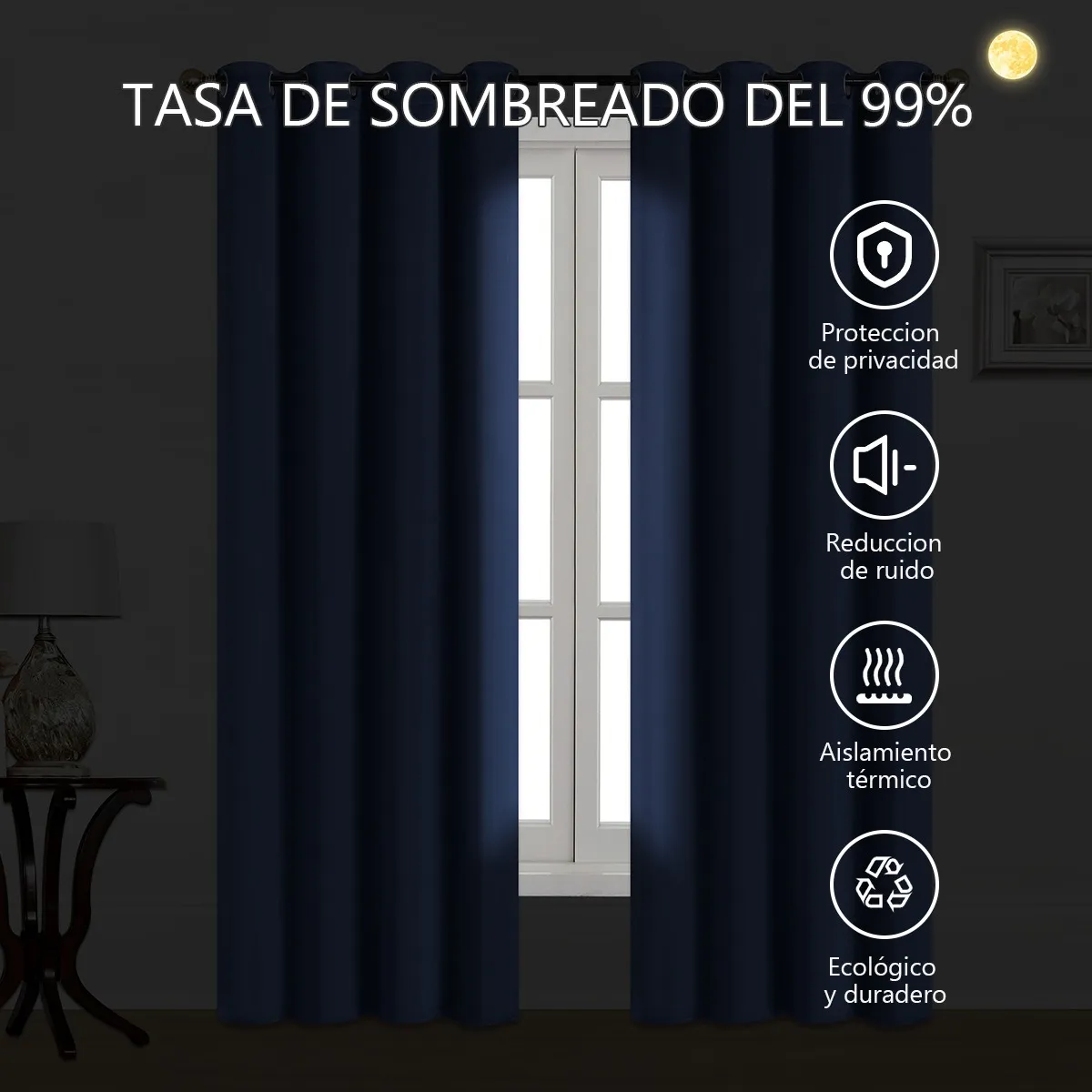 Foto 5 pulgar | Cortinas Para Ventana 264x137cm Eo Safe Imports Esi-20448 Azul Marino