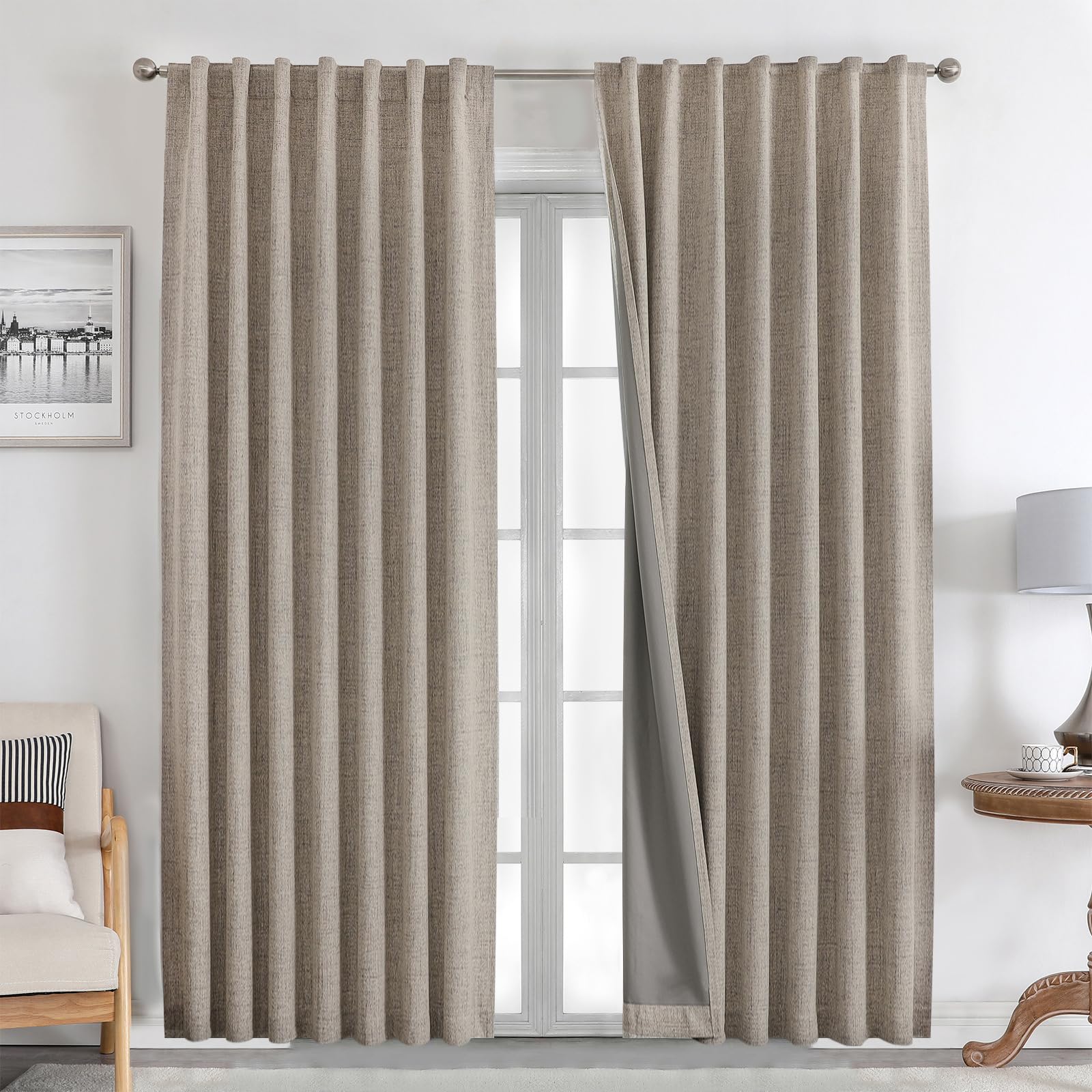 Cortinas Joydeco De Lino Natural 100% Opacas, 213 X 213 Cm, 2 Sartenes - Venta Internacional.