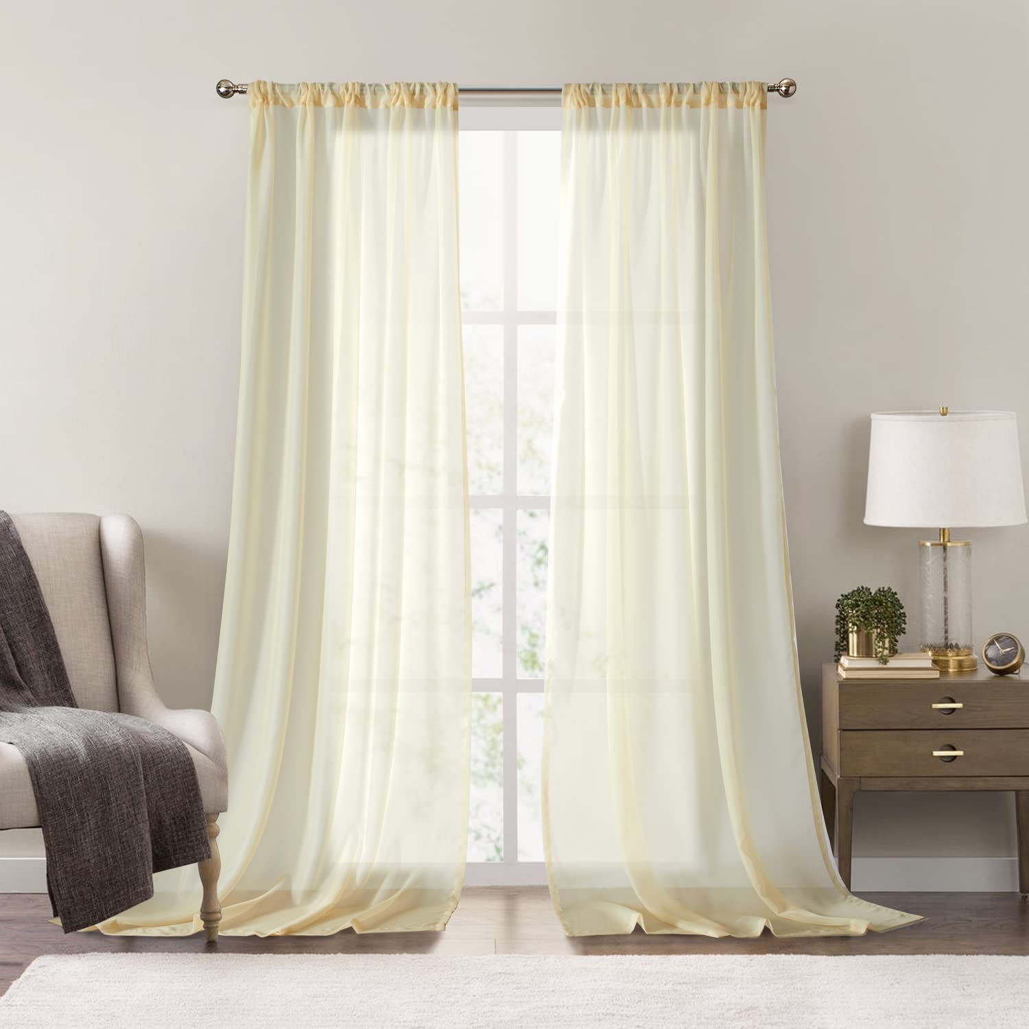 Cortinas Transparentes Dreaming Casa Amarillos 213 x 213 cm Bolsillo para Barras - Venta Internacional