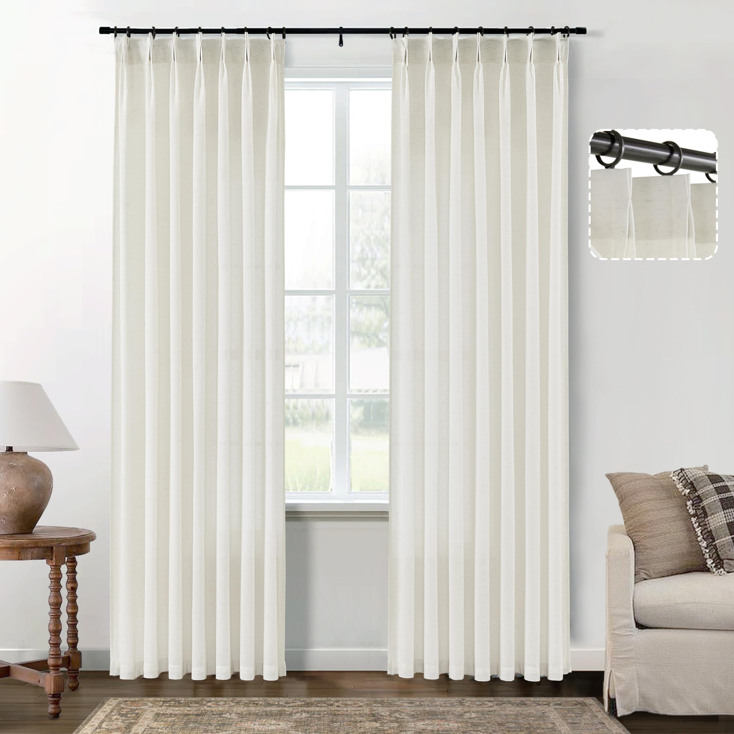 Cortinas Shineland de Lino Extra Anchas para Ventanas de 254 Cm color Natural - Venta Internacional