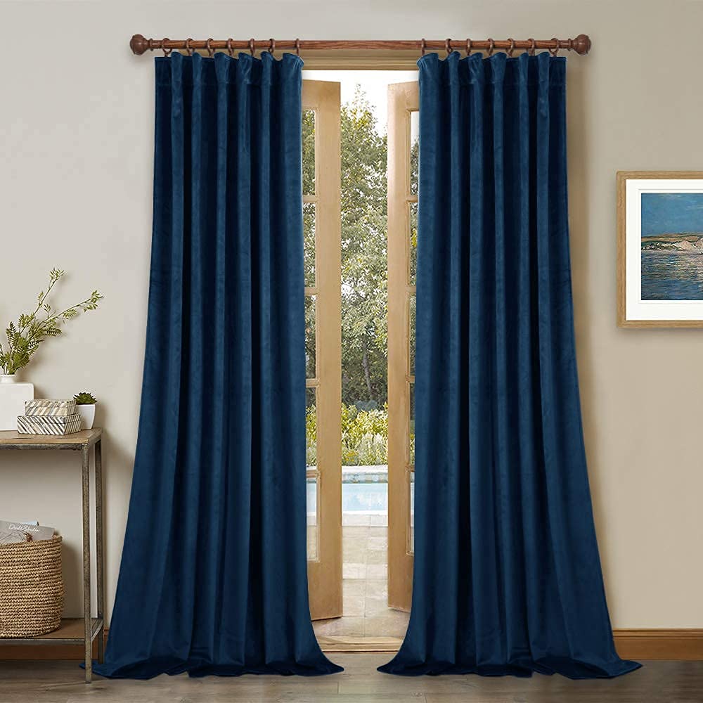 Cortinas Stangh De Terciopelo Extralargas, Color Azul Marino, 120 X 264 Cm, 2 Paneles - Venta Internacional. $2,821