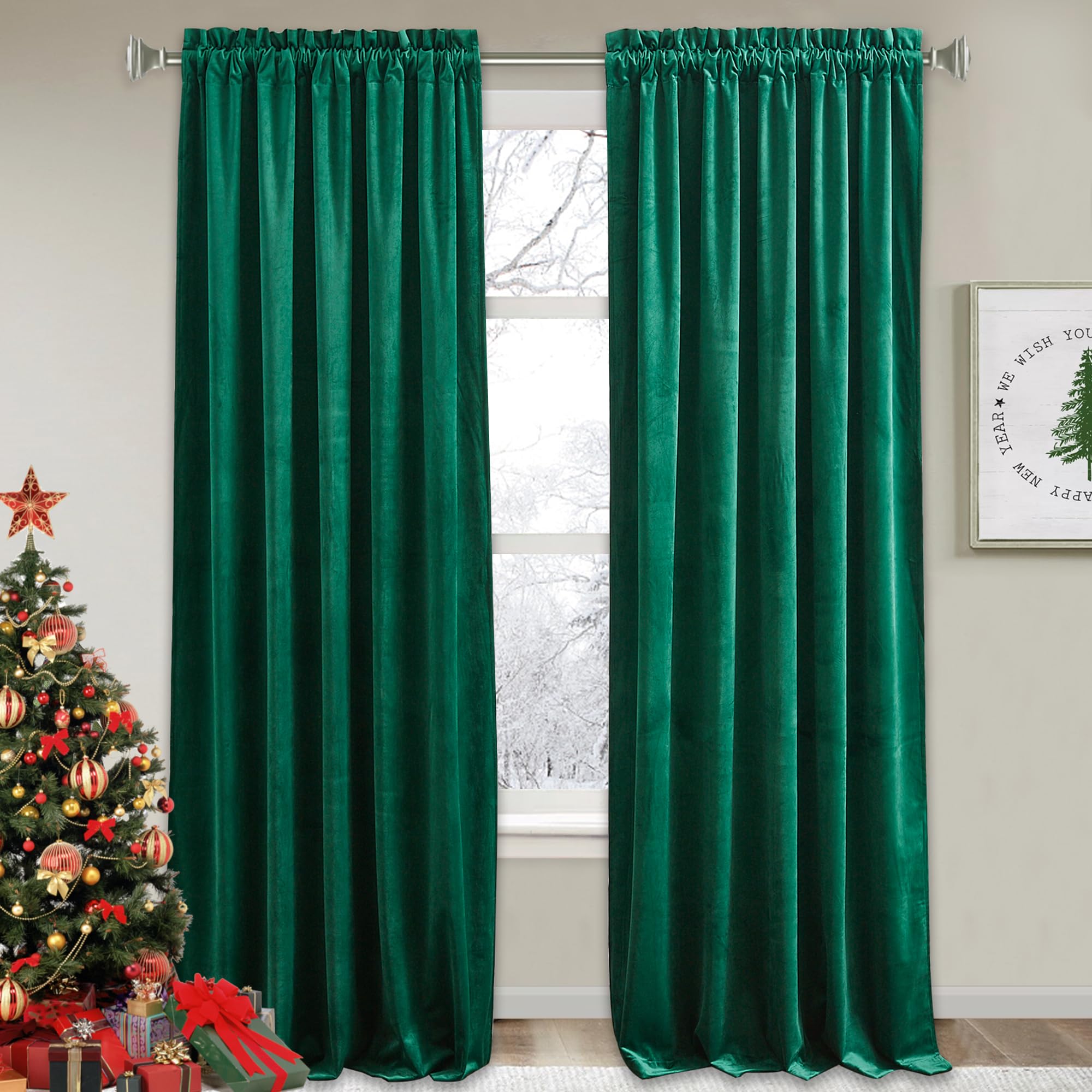 Foto 2 pulgar | Cortinas Ryb Home De Terciopelo Verde Esmeralda, 213 Cm, Oscurecedoras - Venta Internacional.