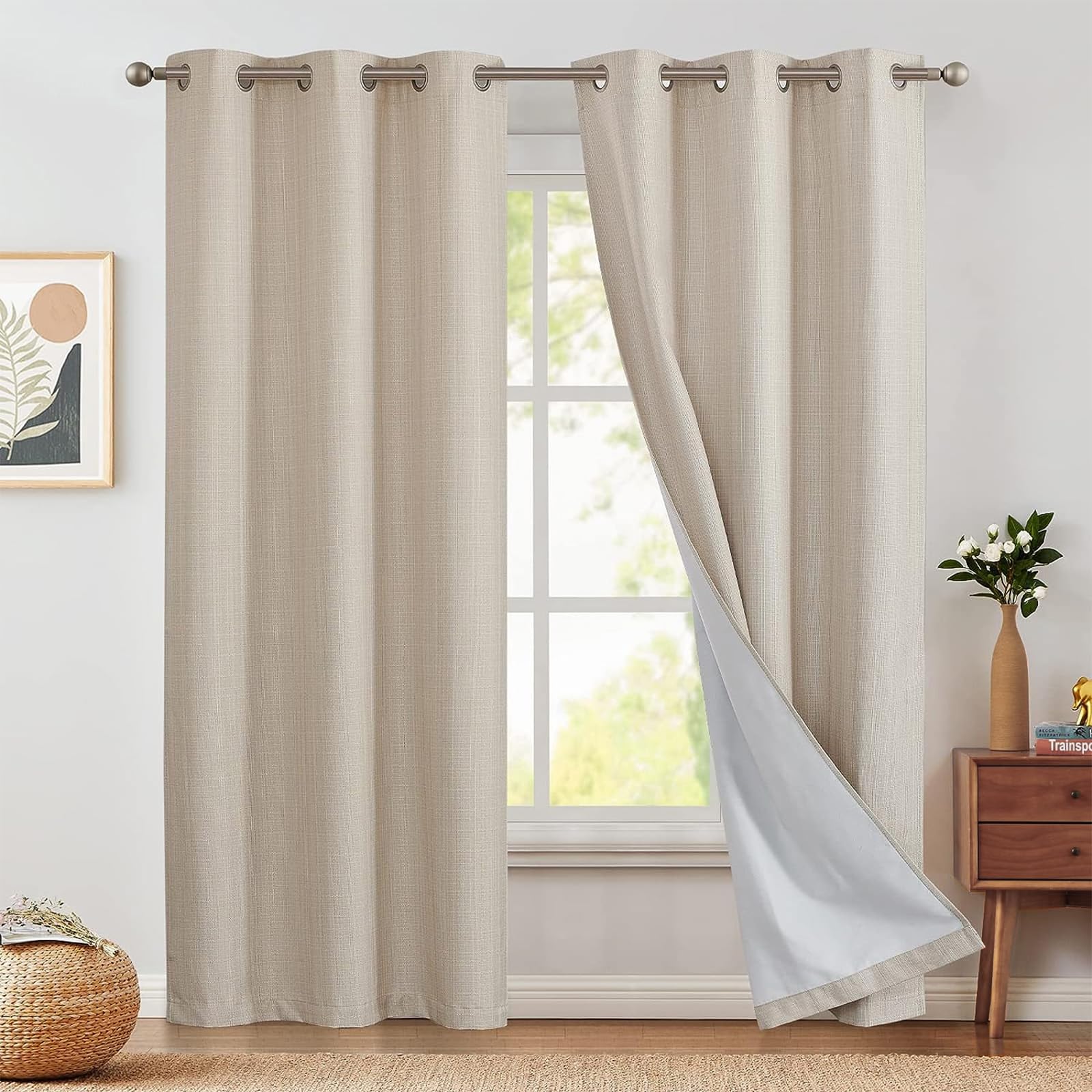 Cortinas Jinchan 100% Opacas De Color Beige, 213 Cm De Largo, Para Dormitorio - Venta Internacional.